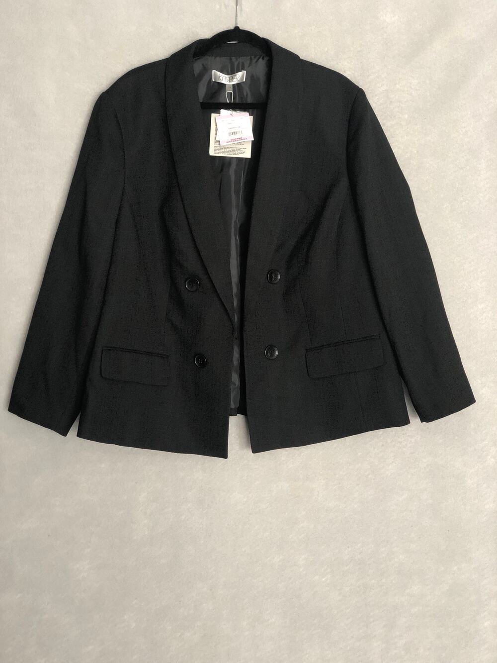 Kasper Faux-Double Breasted Jacket Shawl Lapel Black Women's 22W NEW